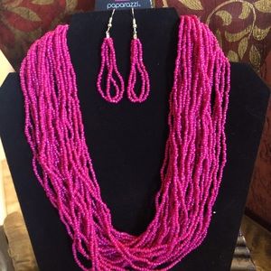 Fushia layered beaded necklace set